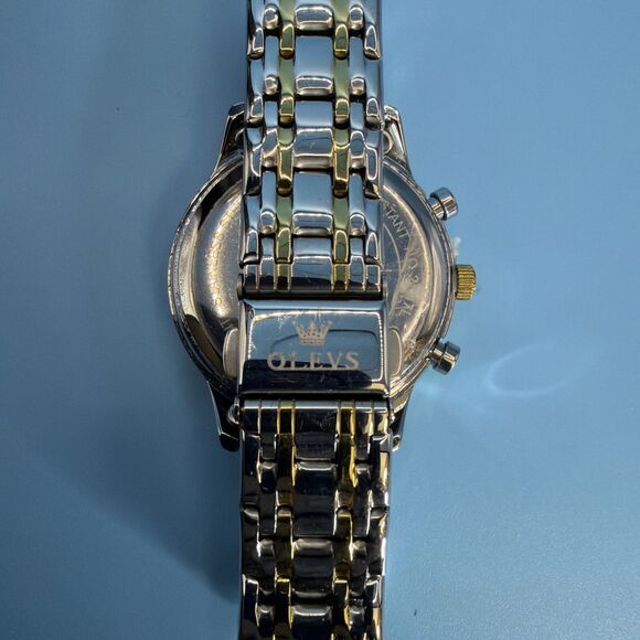 OLEVS Mens Watch Chronograph 35mm Black Face And Silver And Gold Band main image 5